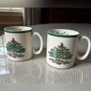 Set of 2 Spode Christmas Tree Mugs - Green and White